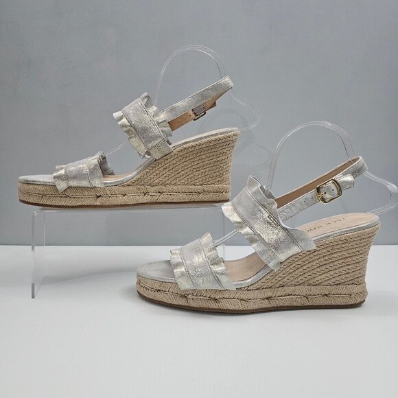 Jack Rogers Rosie Ruffle Sandal Womens 11 Metallic Platinum Wedge Espadrille - Picture 2 of 13